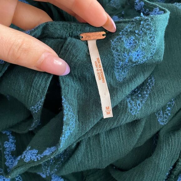 Free People Diamond Embroidered Smock Tunic Top Size Medium Bell Sleeve Bohemian - Picture 7 of 7